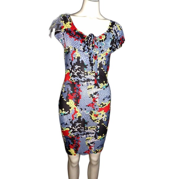 Fashion Olivia Halter Style Bodycon Stretchy Dress Color Block Off Shoulder READ - Picture 2 of 7